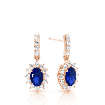 Prong Setting Oval Blue Sapphire Halo Earrings