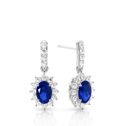 Prong Setting Oval Blue Sapphire Halo Earrings