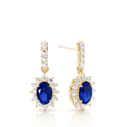 Prong Setting Oval Blue Sapphire Halo Earrings