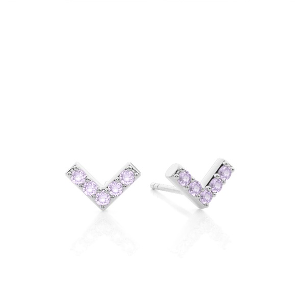 V' shape Dainty Amethyst Stud Earring