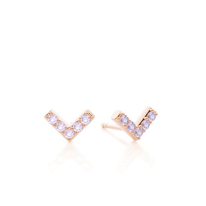 V' shape Dainty Amethyst Stud Earring