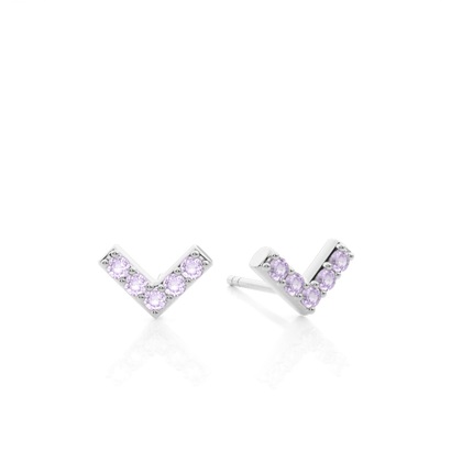 V' shape Dainty Amethyst Stud Earring