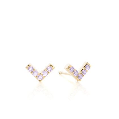 V' shape Dainty Amethyst Stud Earring