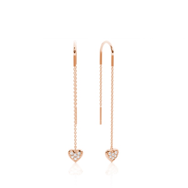 Danggling Heart Pave setting Thread Earring