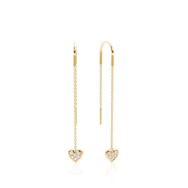 Danggling Heart Pave setting Thread Earring