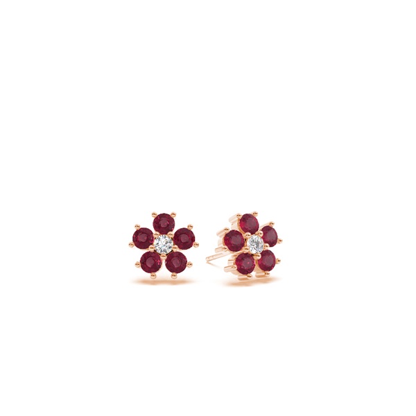 Round Ruby Floral Dainty Earring