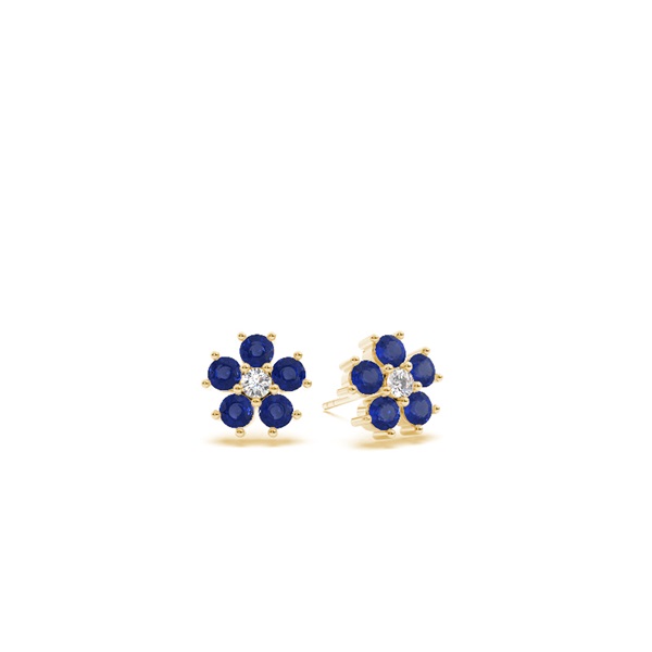 Round Blue Sapphire Floral Dainty Earring