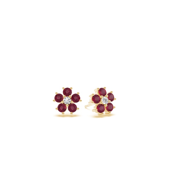 Round Ruby Floral Dainty Earring