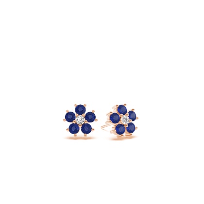 Round Blue Sapphire Floral Dainty Earring