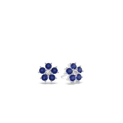 Round Blue Sapphire Floral Dainty Earring
