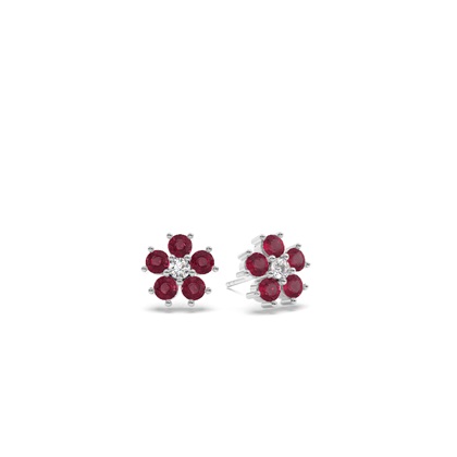 Round Ruby Floral Dainty Earring