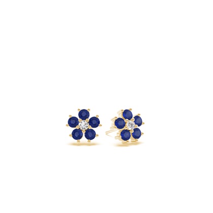 Round Blue Sapphire Floral Dainty Earring