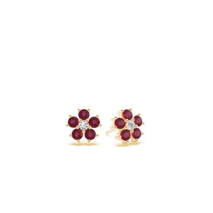 Round Ruby Floral Dainty Earring