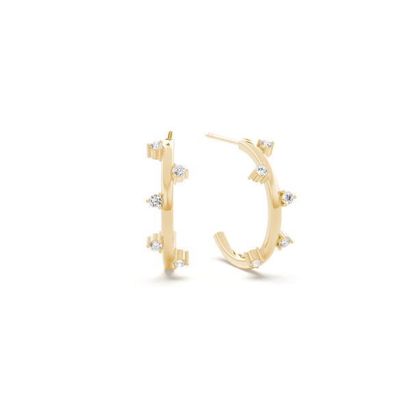 Round diamond half hoop earring