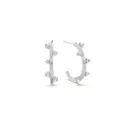 Round diamond half hoop earring