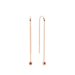 Dangling Round Ruby bezel set Thread Earring