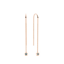 Dangling Round Blue topaz bezel set Thread Earring