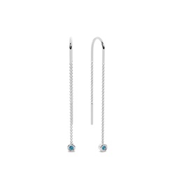 Dangling Round Blue topaz bezel set Thread Earring