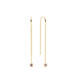 Dangling Round Amethyst bezel set Thread Earring