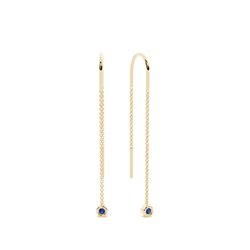 Dangling Round blue sapphire bezel set Thread Earring