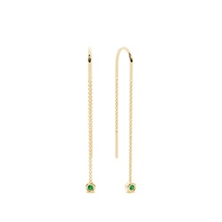 Dangling Round Emerald bezel set Thread Earring
