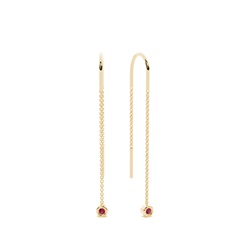 Dangling Round Ruby bezel set Thread Earring