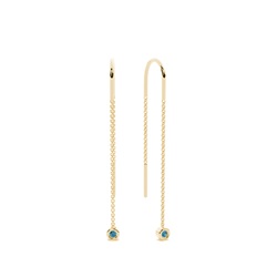 Dangling Round Blue topaz bezel set Thread Earring