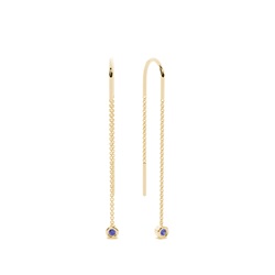 Dangling Round Tanzanite bezel set Thread Earring