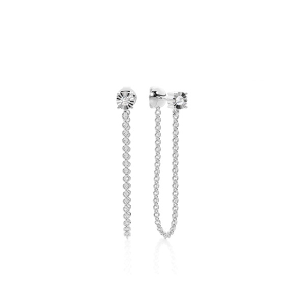 Prong Set Diamond front and back Chain Hanging Earring