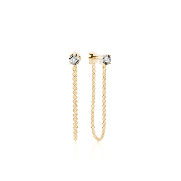 Prong Set Diamond front and back Chain Hanging Earring