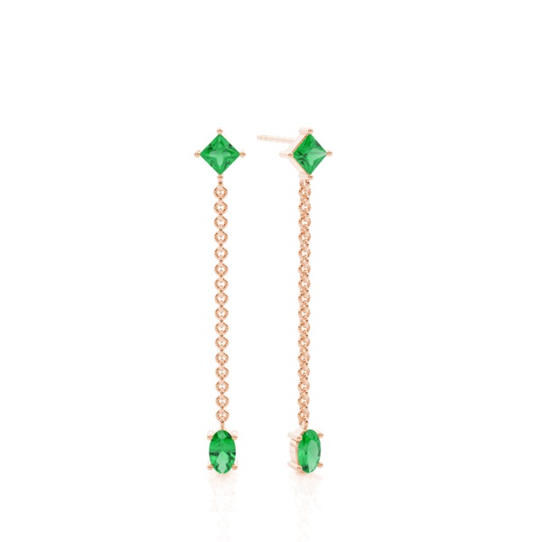 Emerald chain dangling delicate earring
