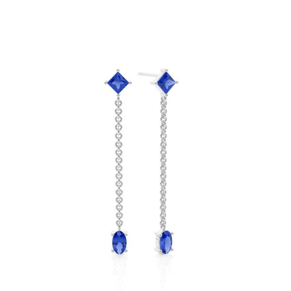 Blue Sapphire chain dangling delicate earring