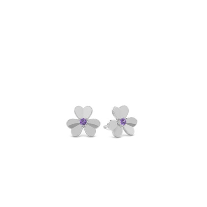 Amethyst clover dainty stud earring