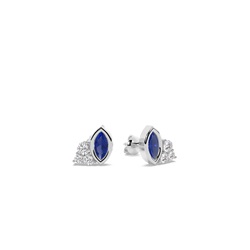 Blue Sapphire and diamond cluster dainty earring