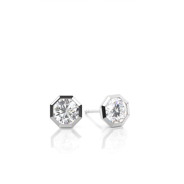Hexagon Bezel Set Diamond Solitaire Earrings