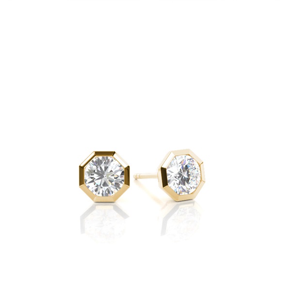 Hexagon Bezel Set Diamond Solitaire Earrings