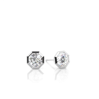 Hexagon Bezel Set Diamond Solitaire Earrings