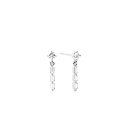 Round and baguette diamond dainty earring
