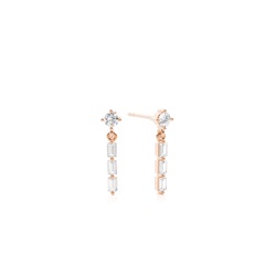 Round and baguette diamond dainty earring