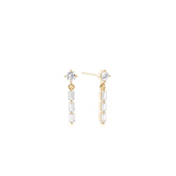 Round and baguette diamond dainty earring