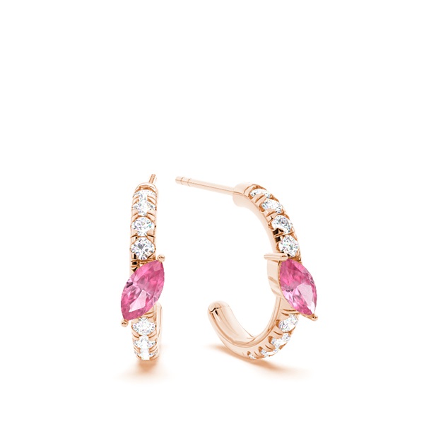 Marquise Shaped Pink Tourmaline Diamond Hoops
