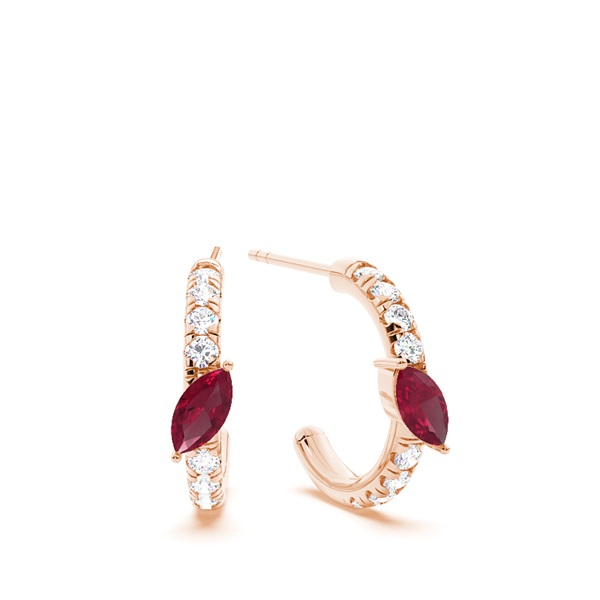 Marquise Shaped Ruby Diamond Hoops