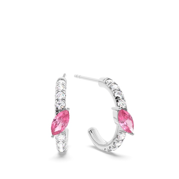 Marquise Shaped Pink Tourmaline Diamond Hoops