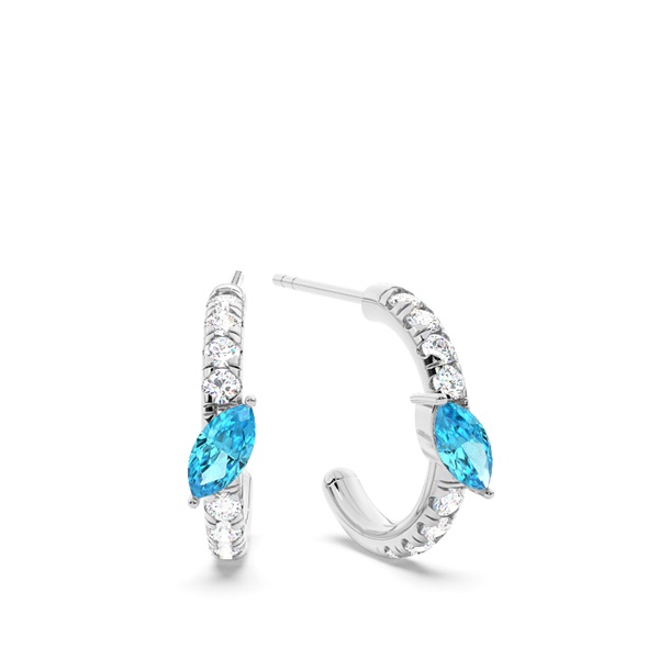 Marquise Shaped Blue Topaz Diamond Hoops
