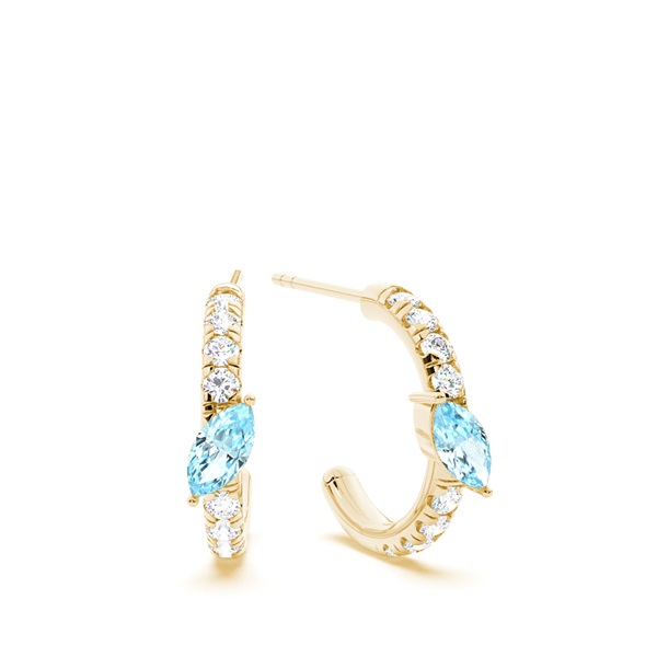Marquise Shaped Aquamarine Diamond Hoops