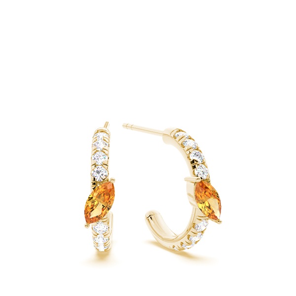 Marquise Shaped Citrine Diamond Hoops