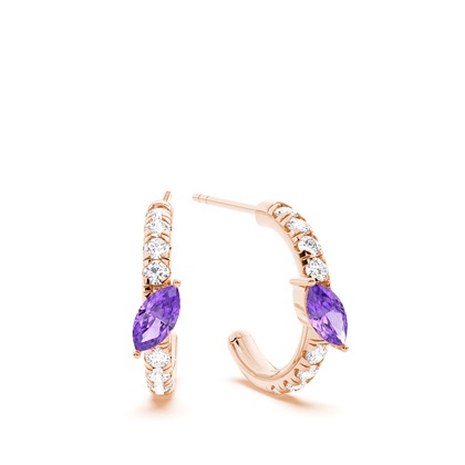 Marquise Shaped Amethyst Diamond Hoops