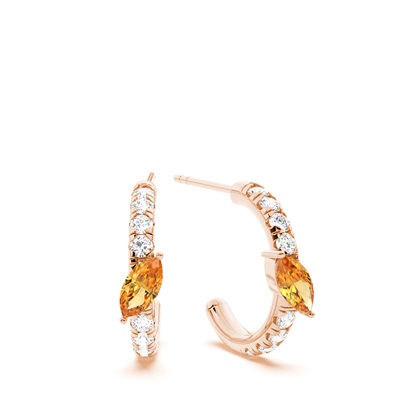 Marquise Shaped Citrine Diamond Hoops
