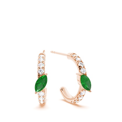 Marquise Shaped Emerald Diamond Hoops