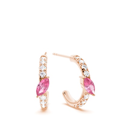 Marquise Shaped Pink Tourmaline Diamond Hoops